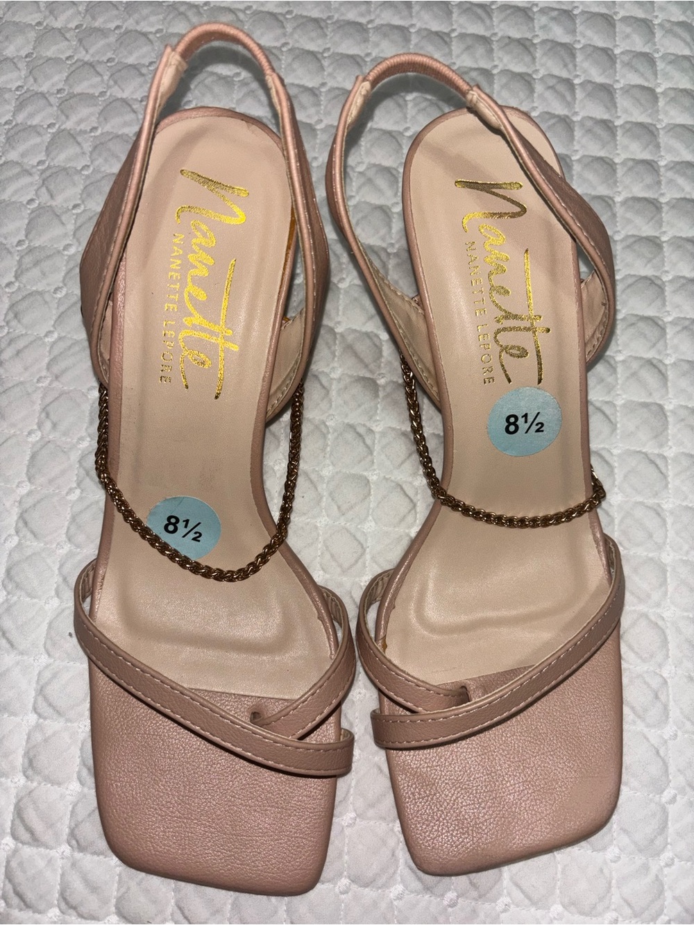 Nanette Lepore Nude Blush Slingback Heels with Chain Accent